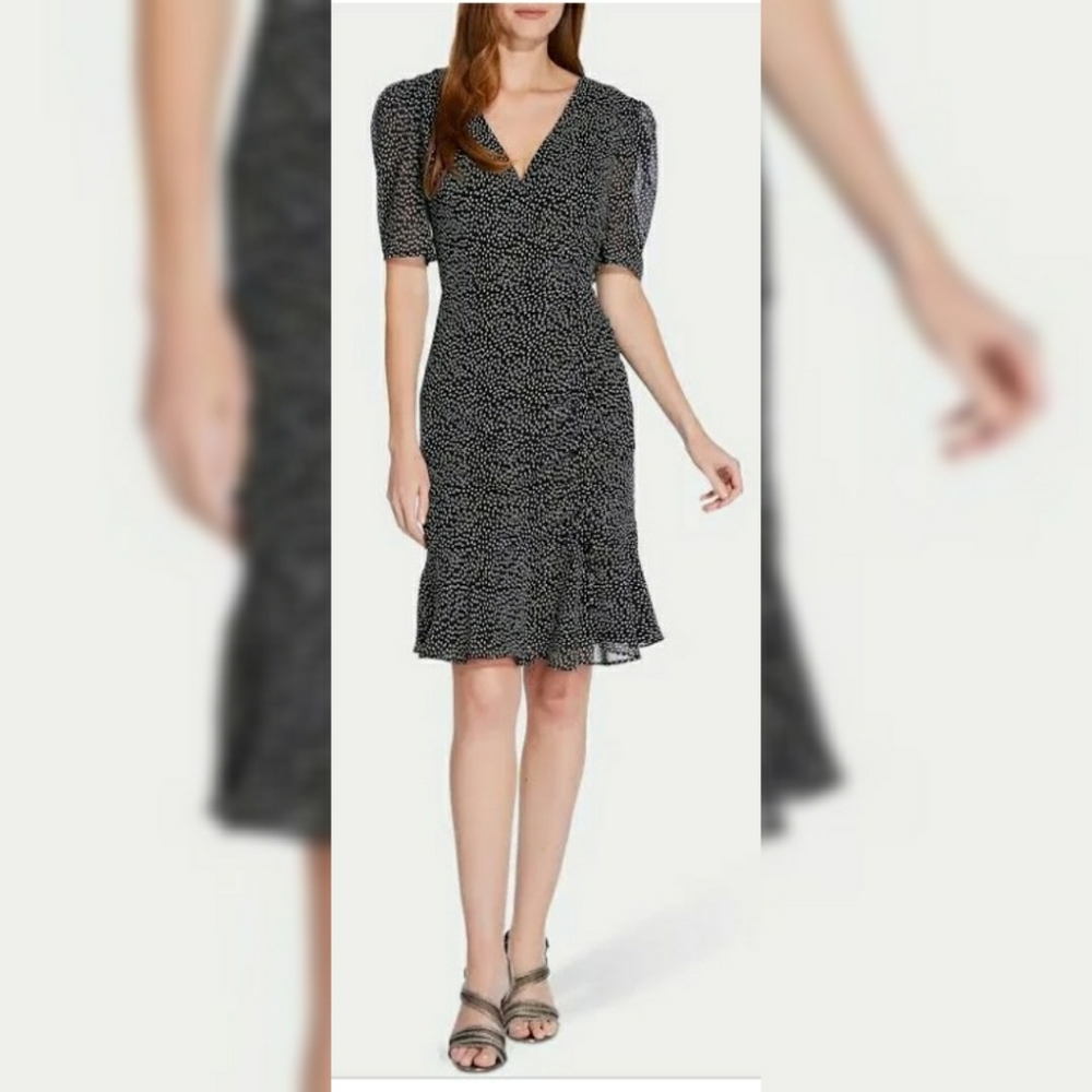 Adrianna Papell Darling Dot Shirred dress sz 14 NWT